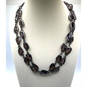 Chicos CZ Smoky Goth Purple Necklace Gunmetal Tone 38"  Long Layering Necklace